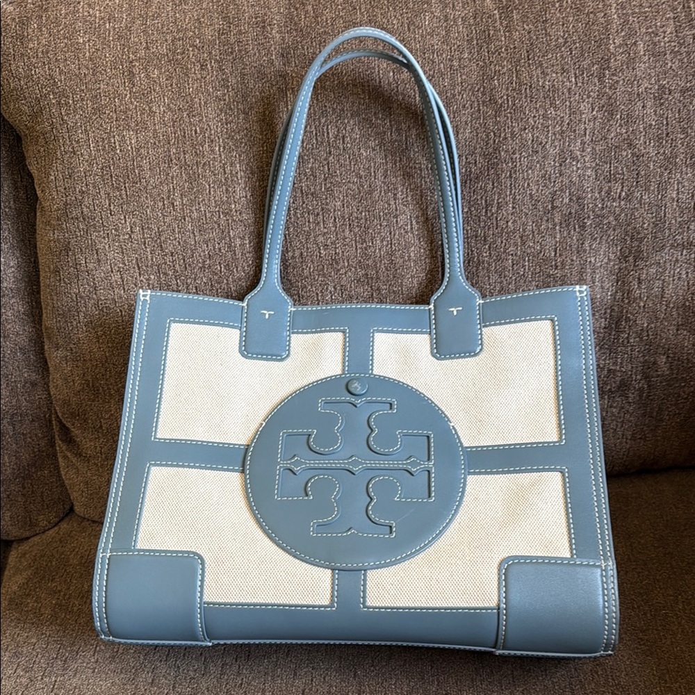 Tory Burch Blue and Cream Color-Block Tote